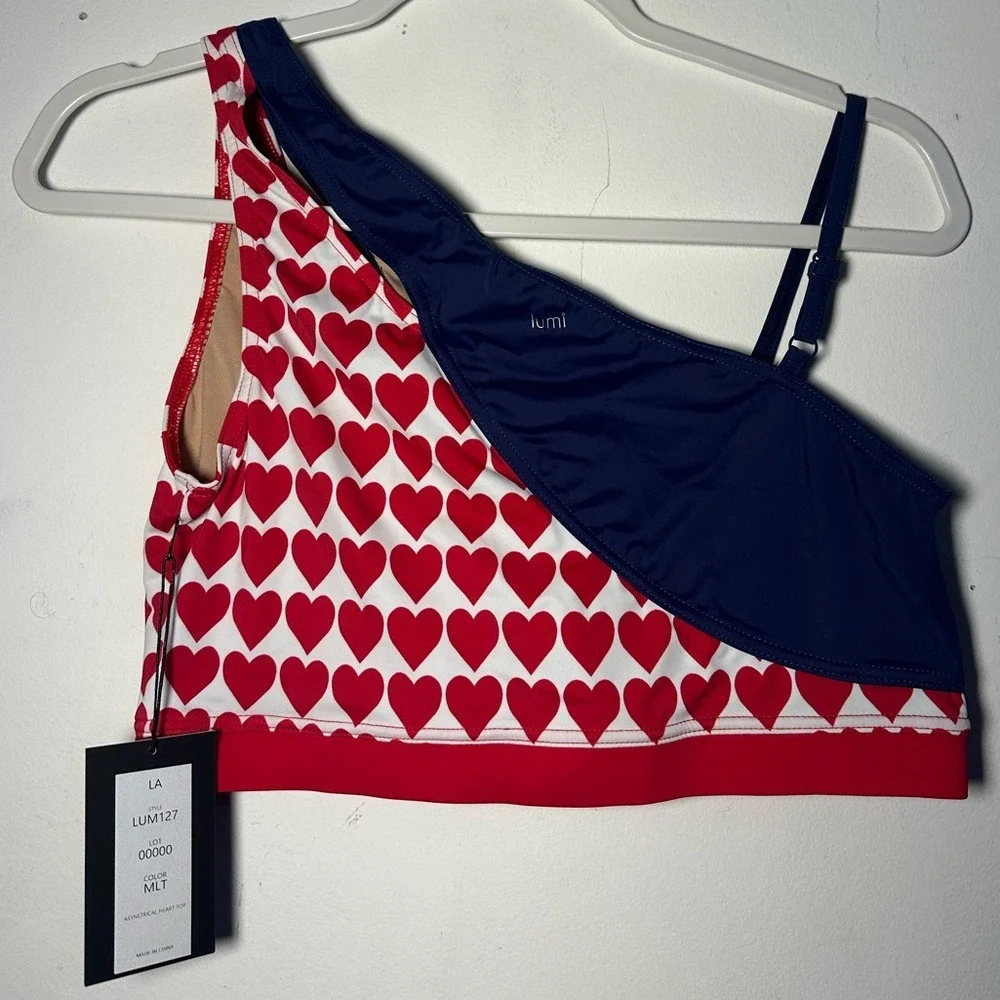 Lumi Collective Heart Dance Top Red/White/Navy Kids Dance‎ Costume Adult L NWT